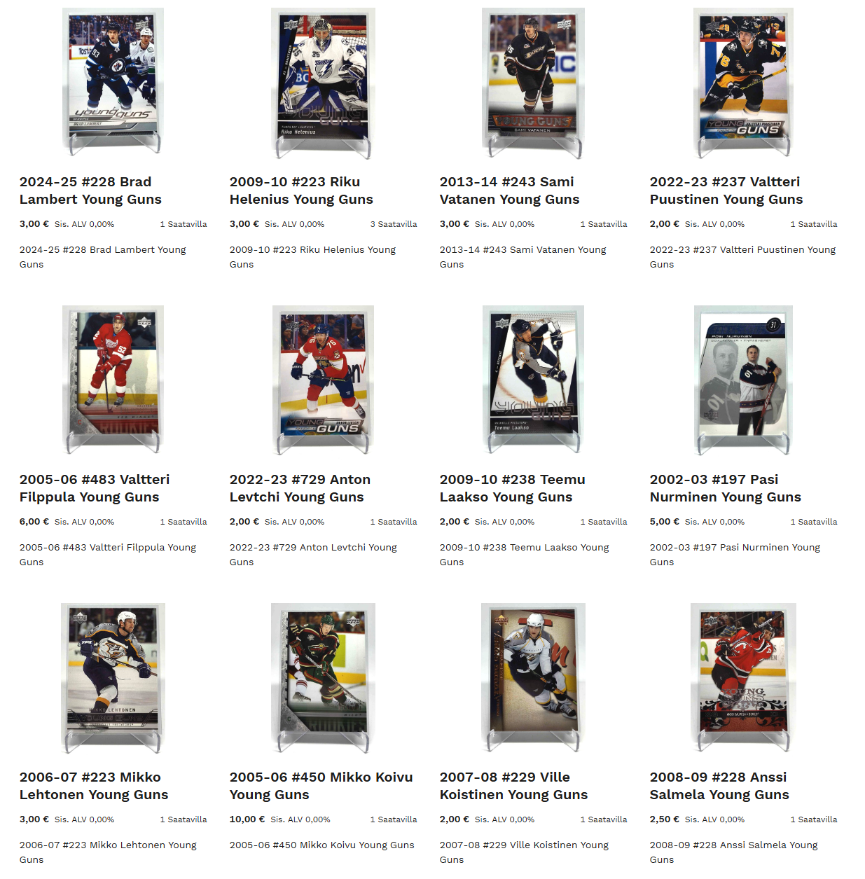 Suomalaisten Young Guns -kortteja kauppaan
